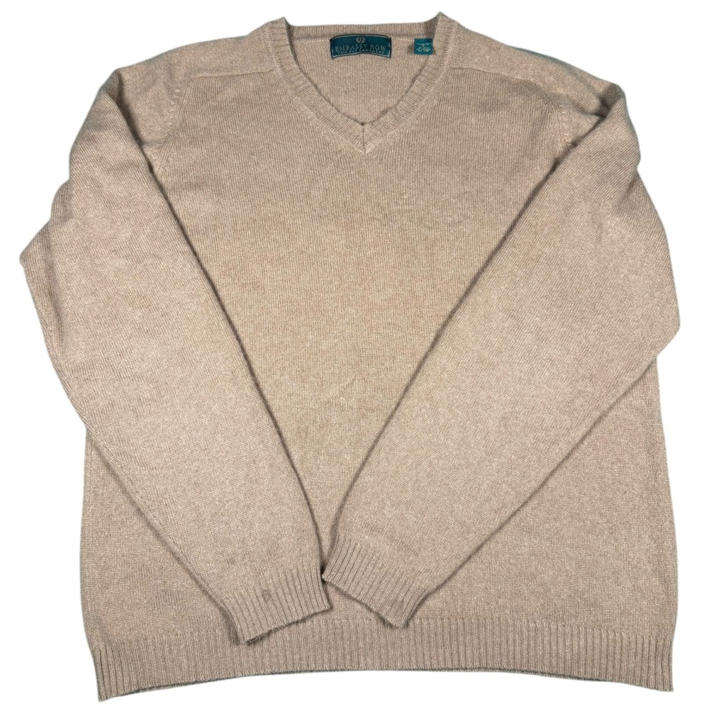 EMBASSY ROW Sweater Adult Large Brown 100% Cashmere V-Neck Pullover Sweatshirt